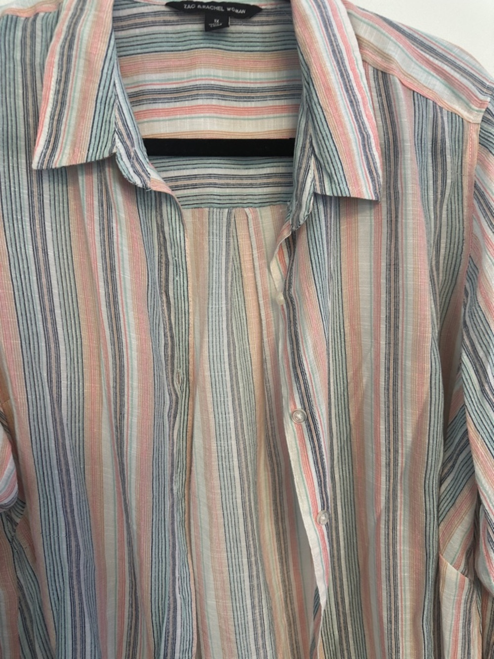 Zac & Rachel Striped Button-Front Tunic in Coral, Sage & Cream - Picture 4 of 6